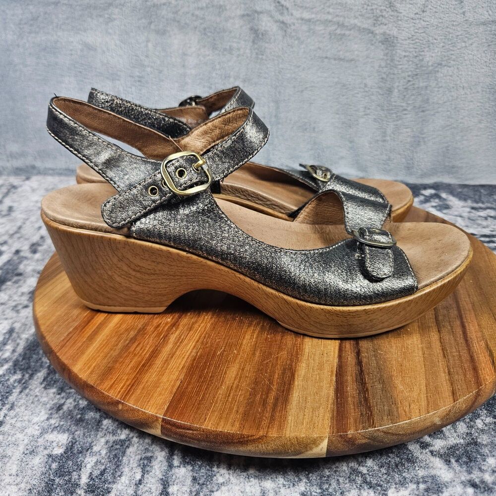 Dansko Joanie Metallic Leather Ankle Strap Open Toe Wedge Sandals EU 40 US 10